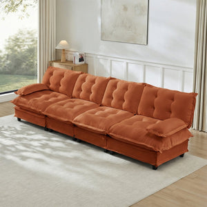 English Elm 138" Modular Cloud Sectional Sofa Deep Seat Chenille Upholstery for Living Room Orange W714S01740