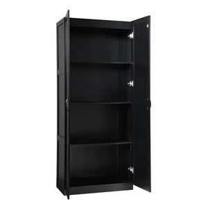 English Elm Cornelia Modern Storage Closet 2.0 — Slim Black MDF Cabinet, 4 Adjustable Shelves, Soft-Close Doors B365P398548