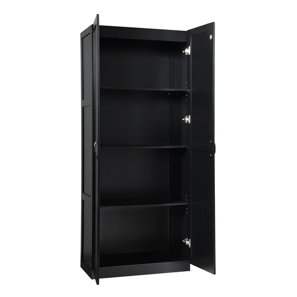 English Elm Cornelia Modern Storage Closet 2.0 — Slim Black MDF Cabinet, 4 Adjustable Shelves, Soft-Close Doors B365P398548