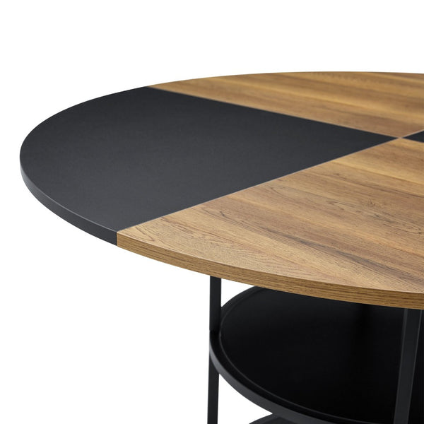 English Elm Table and Chair Set Round 47 Inch Geometric Mdf Top with Storage Shelf 4 Upholstered Seats W1151S04076