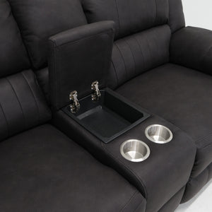 English Elm Wallace & Bay - Black Reclining Console Loveseat - Contemporary Black Licorice Fabric, Easy-Care, Space-Smart Comfort B361P384413