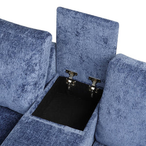 English Elm 120.5" L-shaped Convertible Sofa Bed Modular Sectional with Pull-Out Sleeper, Chenille, Storage, Cup Holders Blue N719S001940C