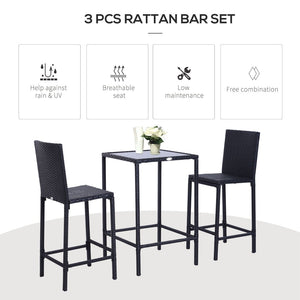 English Elm Rattan Outdoor Bar Set with Wicker Stools and Tempered Glass High Top Table T3971P383560