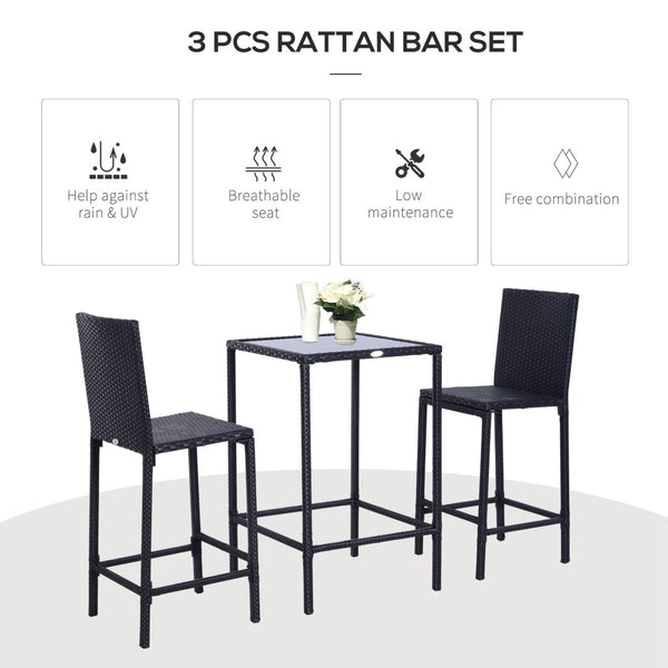 English Elm Rattan Outdoor Bar Set with Wicker Stools and Tempered Glass High Top Table T3971P383560