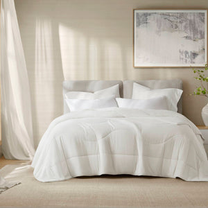 English Elm 1-piece Reversible Tencel Fill Comforter with Sculptural Weave for Full Queen Beds White B035P408273