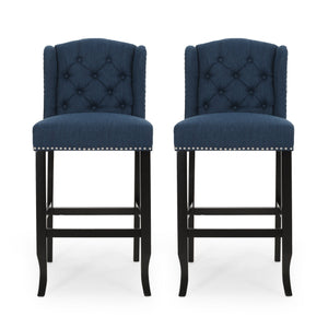 English Elm Christopher Knight Home® - Vienna Tufted Wingback Counter Stools Set of 2 — Button-Tufted Fabric, Nailhead Trim, Rubberwood Frame Navy Blue 64856.00NBLU