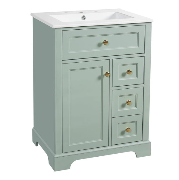 English Elm "24'' 24 Inch Glossy Freestanding Bathroom Vanity with Gold Hardware and Soft Close Storage Green Pinewood N725P375495F