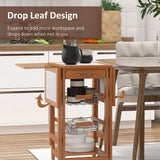 English Elm Homcom 37" Modern Wooden Kitchen Island With Drop Leaf, Rolling Cart With Basket Storage