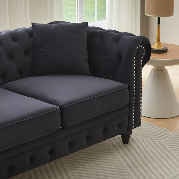 English Elm Fx Chesterfield Sofa Set Tufted Tech Fabric Upholstered Living Room Seating Combo Black W1926S00122