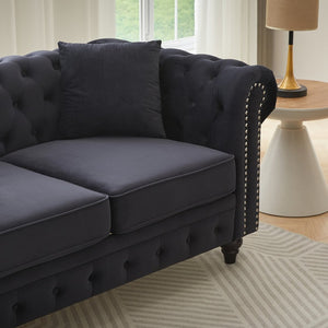 English Elm Fx Chesterfield Sofa Button Tufted Tech Fabric Nail Head Arms Living Room Seat Black W1926S00116