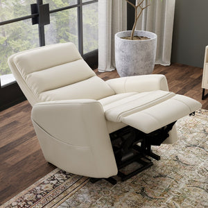English Elm Faux Power Lift Chair with Premium Faux Leather, USB Charging, Side Pockets & Quiet Motor Recline Off White B339P409531