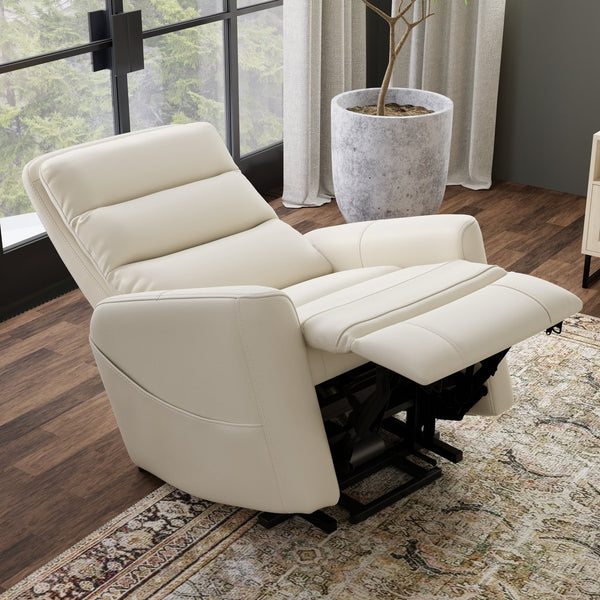 English Elm Faux Power Lift Chair with Premium Faux Leather, USB Charging, Side Pockets & Quiet Motor Recline Off White B339P409531