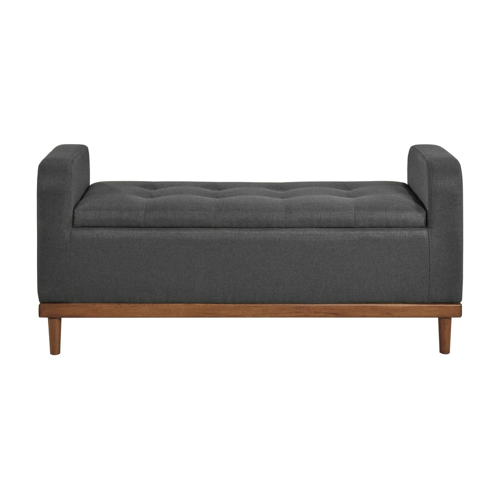 English Elm Mid-Century Modern Lift-Top Storage Bench with Tufted Upholstery, Walnut Solid Wood Frame, Hidden Organizer Dark Gray 50.75 L x 19 W x 19.75 H B011P192194