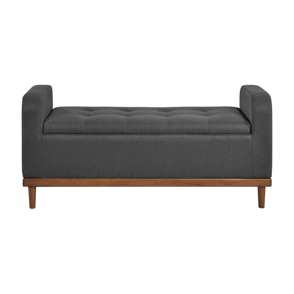 English Elm Mid-Century Modern Lift-Top Storage Bench with Tufted Upholstery, Walnut Solid Wood Frame, Hidden Organizer Dark Gray 50.75 L x 19 W x 19.75 H B011P192194