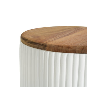 English Elm Outdoor Mgo Cylindrical Storage Table with Acacia Wood Lid for Patio Use N772P408191W