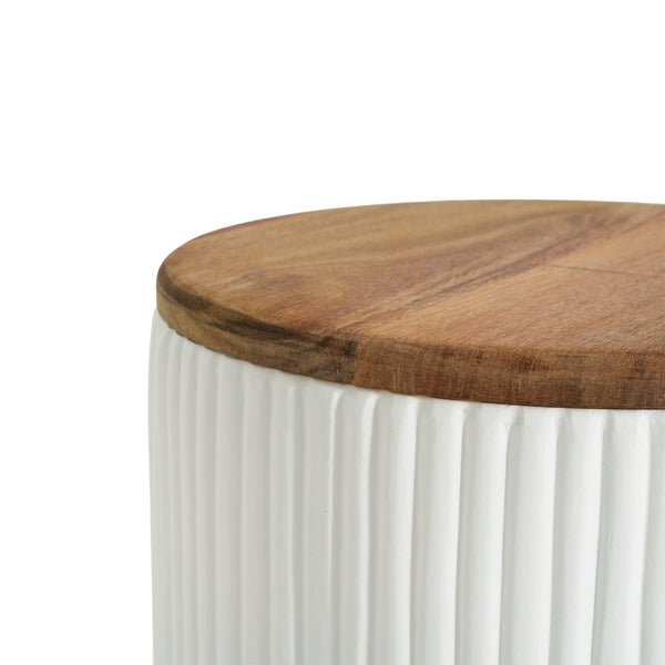 English Elm Outdoor Mgo Cylindrical Storage Table with Acacia Wood Lid for Patio Use N772P408191W