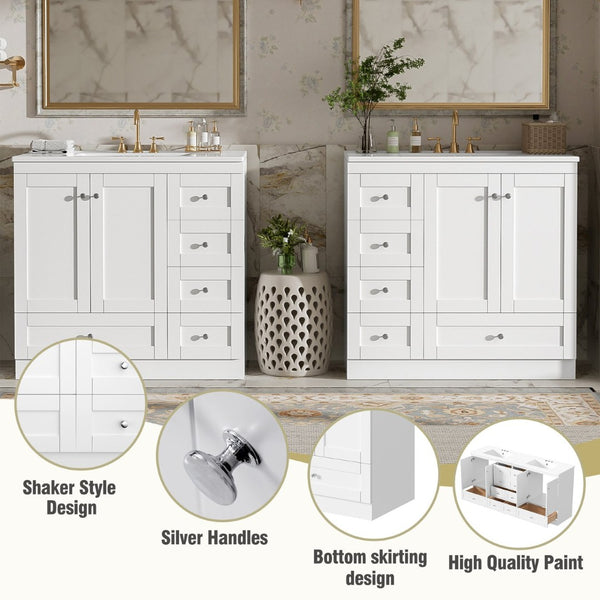 English Elm 72" Freestanding Bathroom Vanity Mdf Shaker Style with Ceramic Sink and Soft Close Storage N729P000031K