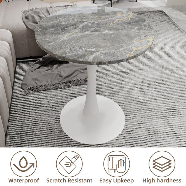 English Elm Marble-Top Round Side Table With Tapered Base, Modern Minimalist Design For Stylish Home Spaces W1935P353407
