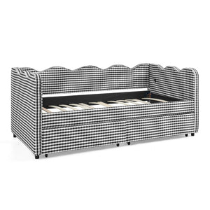 English Elm Twin Gingham Linen Daybed with Wave Silhouette Usb Port and Dual Storage Drawers Black W1413S00145
