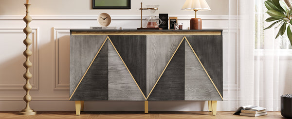 English Elm TREXM Retro Buffet Cabinet with Distressed Veneer, Dimensional Panel Doors, Solid Wood Legs, Storage, 65" Dark Gray,Light Gray N715P290575E