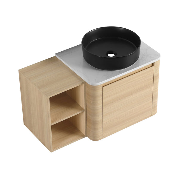 English Elm 36'' Wall-Mounted Bathroom Vanity With Artistic Ceramic Sink, Soft-Close Door & Space-Saving Storage W999S00468