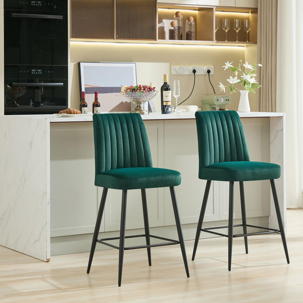 English Elm Adjustable Velvet Bar Chairs Set Of 2 – Stylish Green Upholstered Seating For Kitchen & Dining Spaces W3615P340681