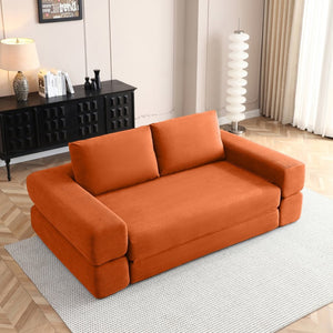 English Elm 81'' Corduroy Floor Sofa Convertible Loveseat Futon Sleeper with Foam Fill and Pillows Orange W1117P459732