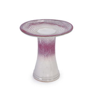 English Elm 17'' Hand-Glazed Ceramic Bird Bath Pedestal with Swirl Pattern, Durable Lightweight Outdoor Sculpture White+Pink W3273P322556