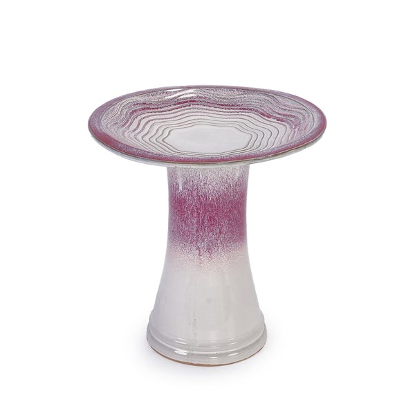 English Elm 17'' Hand-Glazed Ceramic Bird Bath Pedestal with Swirl Pattern, Durable Lightweight Outdoor Sculpture White+Pink W3273P322556