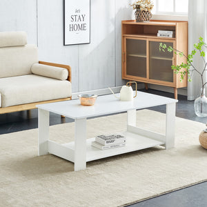 English Elm A Modern and Practical White Coffee Table. The Double Layered Coffee Table Is Made Of Mdf Material,. Suitable For Living Room, Bedroom, and Study.Ct-16