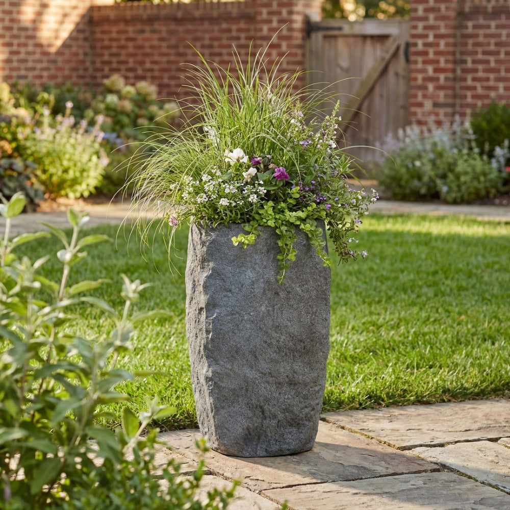 English Elm Polyresin Cast Stone Urn Planter Weathered Gray Finish Tall Outdoor Patio Garden N772P450043G