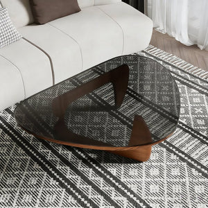 English Elm Modern Tempered Glass Top Walnut Base Coffee Table Mid Century Living Room Accent W3101P417718