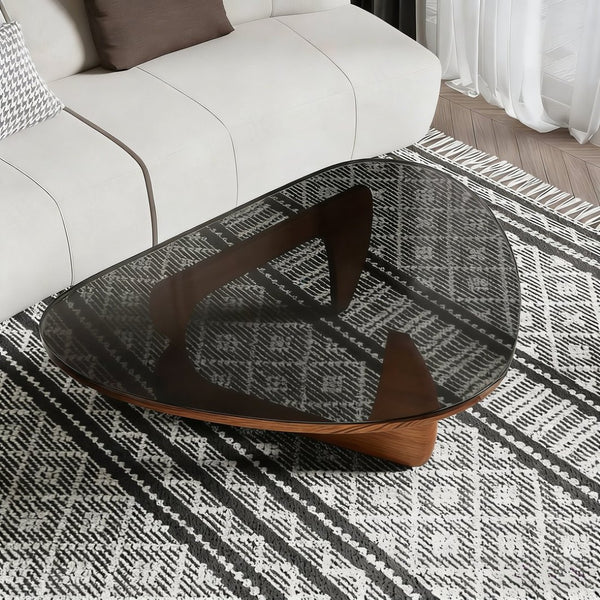 English Elm Modern Tempered Glass Top Walnut Base Coffee Table Mid Century Living Room Accent W3101P417718