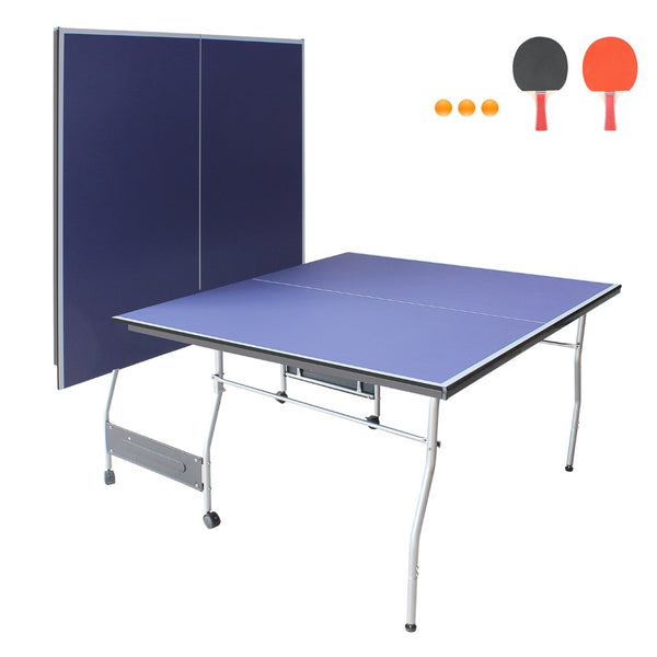 English Elm 8ft Foldable Ping Pong Table Aluminum Frame Indoor Game Set with Paddles Net Balls W1408P153462