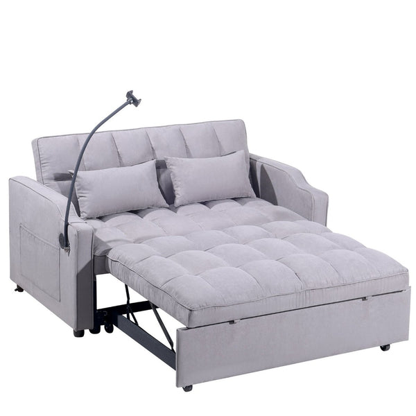 English Elm 1 Suede Futon Sofa Bed with Adjustable Backrest Usb Port and Swivel Phone Stand W3739P434532