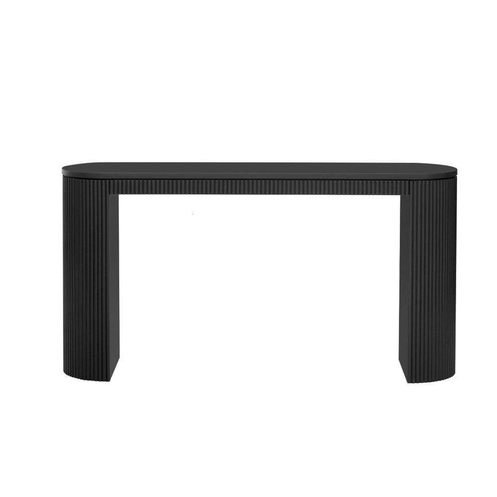 English Elm U_Style Curved Console Table With Vertical Stripe Design - Modern Elegance For Living Room & Entryway N711P205935B-GIGA