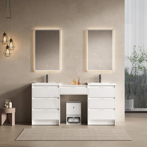 English Elm 72" Freestanding Bathroom Vanity With Resin Sink & Side Cabinet - Modern Glossy White Design, Ample Storage Options W999S00437