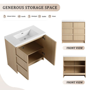 English Elm 36" Freestanding Bathroom Vanity Plywood Base Resin Sink Soft Close Storage W999S00509