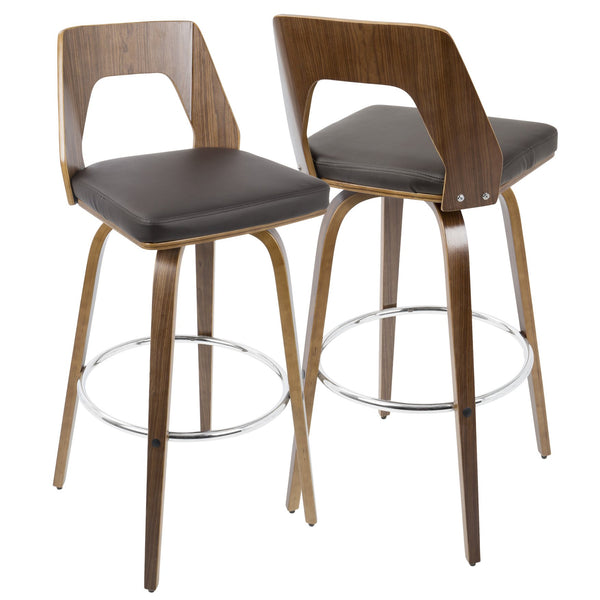 English Elm Trilogy Mid-Century Modern Barstool in Walnut Faux Leather by LumiSource – Retro Swivel, Cushioned Elegance Brown B202S00650