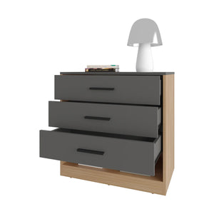 English Elm Natural Oak Modern Dresser with Open Shelf and 3 Drawers — Sleek Matt Grey Accent, Compact Storage B062P290237
