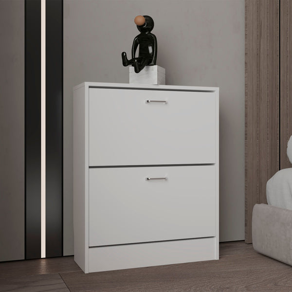 English Elm Inola Modern Two-Door Shoe Rack Cabinet with Adjustable Shelves, Kronos Finish, Compact Entry Storage B200P361999