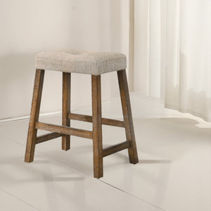 English Elm Set of 2 Rustic Counter Stools with Cushioned Faux Leather Seats, Solid Wood Build, Space-Saving 25" Driftwood W2537P298999