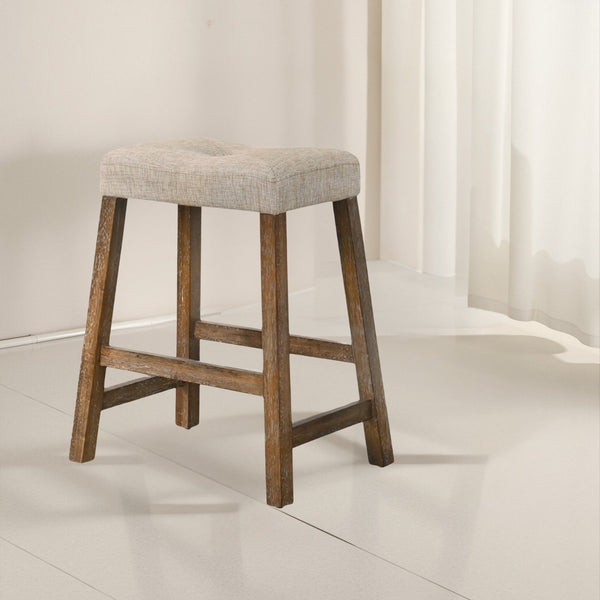 English Elm Set of 2 Rustic Counter Stools with Cushioned Faux Leather Seats, Solid Wood Build, Space-Saving 25" Driftwood W2537P298999