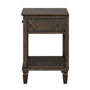 English Elm Victoria Aged Oak Nightstand with Solid Wood Legs, Wire-Brushed Veneer, Drawer & Open Shelf Brown 27 L x 22.75 W x 27.63 H B035P341164
