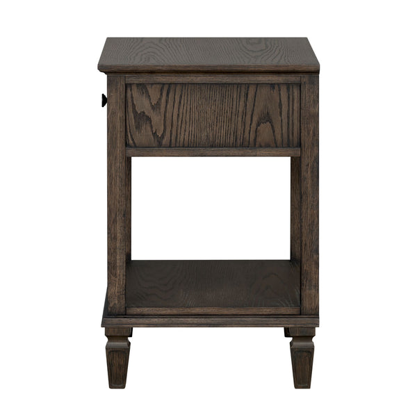 English Elm Victoria Aged Oak Nightstand with Solid Wood Legs, Wire-Brushed Veneer, Drawer & Open Shelf Brown 27 L x 22.75 W x 27.63 H B035P341164