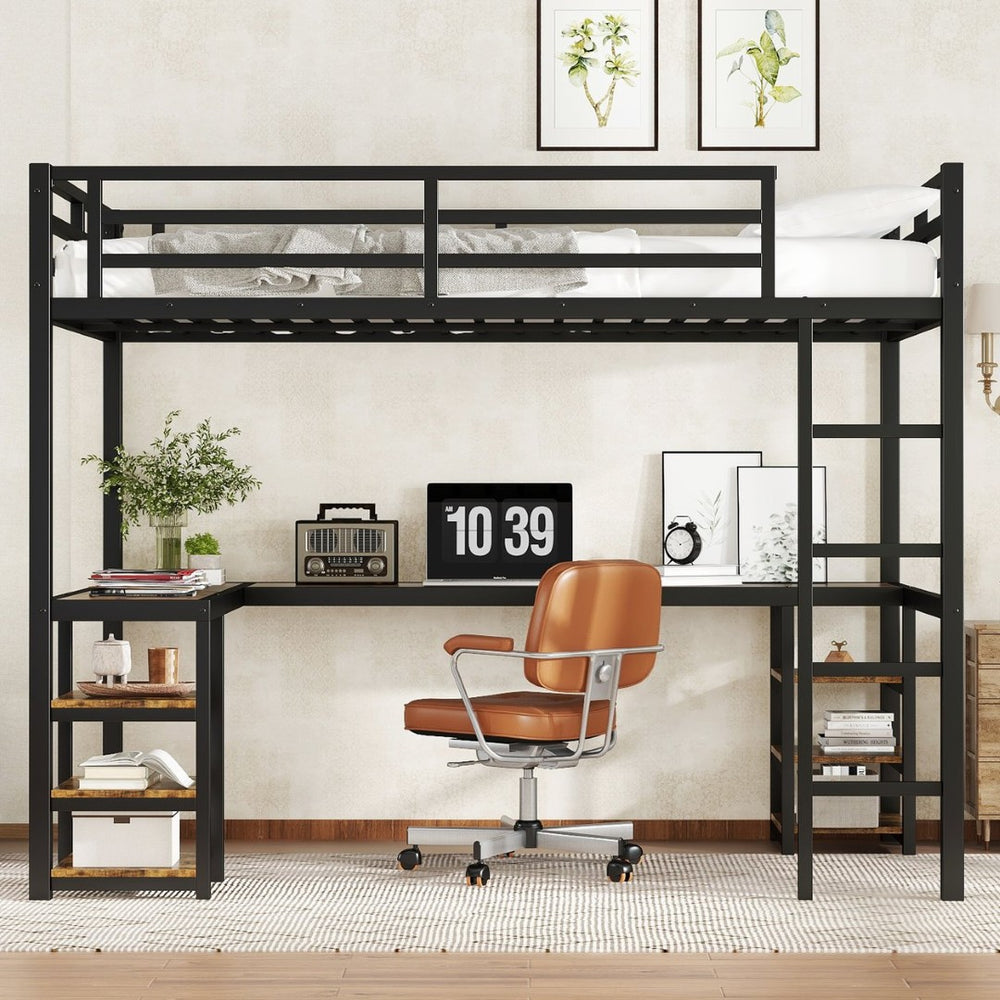 English Elm Metal Twin Xl Loft Bed with L Shaped Desk Wardrobe and Storage for Teens W1580S00065