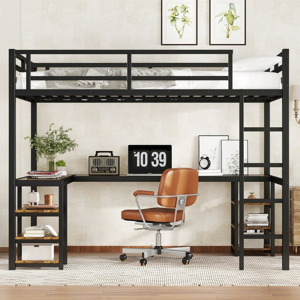 English Elm Metal Twin Xl Loft Bed with L Shaped Desk Wardrobe and Storage for Teens W1580S00065