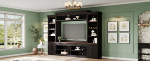 English Elm Farmhouse Mid-century Entertainment Center Walnut Black with Wine Rack for Living Room N721S000046B-2