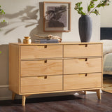 6-Drawer Groove Handle Solid Wood Dresser Natural Pine BR6DSLDRNP-T Walker Edison