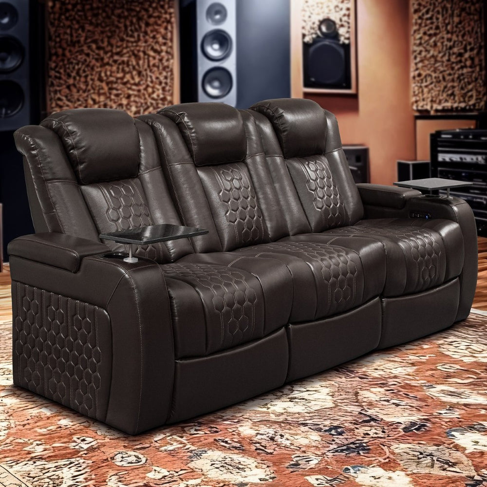 English Elm Fa-601-coffee-1uc Nappa Leather Power Recliner Rgb Lighting Home Theater Seating D1048117462